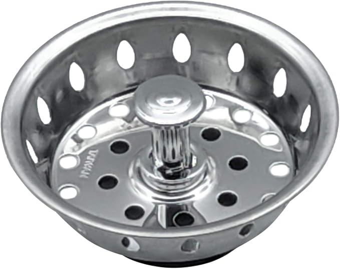 VIVA Kitchen Sink Strainer, Stainless Steel Basket Strainer Replacement, 3.5 Inch, Rubber Stopper, Chrome, Indoor Outdoor Use