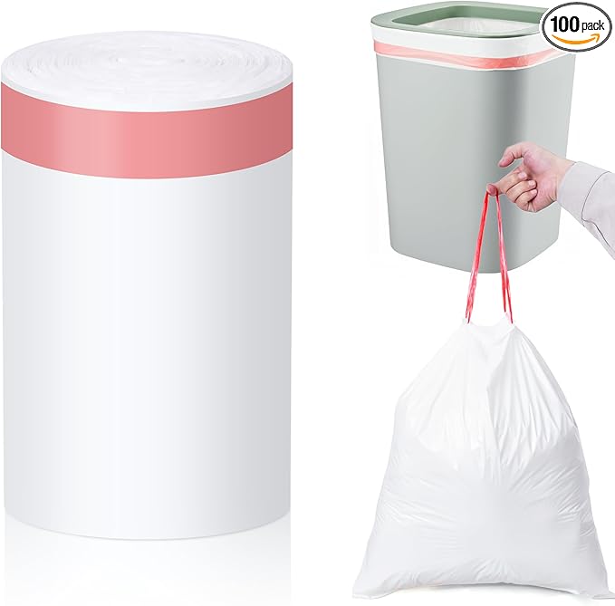 MakMeFre 13 Gallon Drawstring Tall Kitchen Trash Bags,Clean Fresh Scent and Heavy Duty Garbage Bags(100 Count,60x70cm)