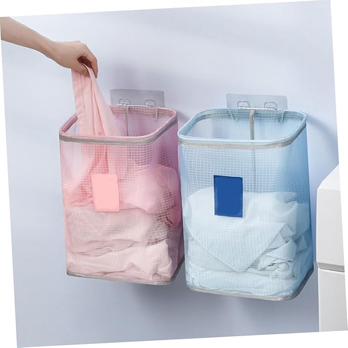 Holibanna Wall Mounted Foldable Laundry Basket Blue Cloth Storage Container for Dirty Clothes Eco-friendly Bathroom Organizer Space-saving Design for Home Use