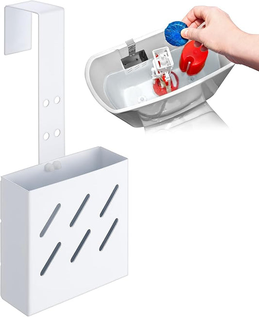 Honeydak 3.2 x 2.8 x 1.2 Inch Stainless Steel Toilet Tank Cleaner Holder with Adjustable Hook, Hanging Toilet Cleaner Caddy (White)