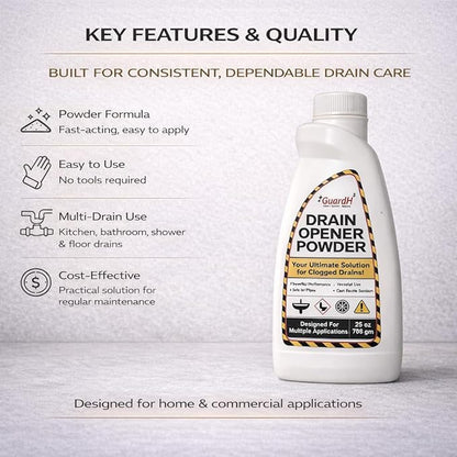 Drain Opener Powder 25 oz (708 g) – Fast-Acting Drain Cleaner for Kitchen Sink, Bathroom Drains, Shower & Pipes – Powerful Grease, Hair & Clog Remover – Heavy Duty Pipe Cleaning Powder