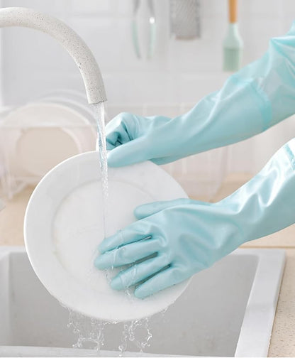 RARITYUS Household Kitchen Cleaning Gloves Waterproof Cotton Lined Dishwashing Non-Slip Long Cuff Gloves