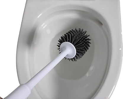 Silicone Toilet Brush with Holder – Wall-Mounted or Freestanding, No-Drill Adhesive Mount, Fast-Drying Ventilated Design with Drip Tray – Long Handle for Deep Cleaning, Compact for Small Bathrooms