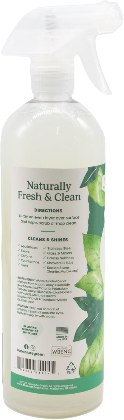 Absolute Green All Purpose Cleaner Spray, Non-Toxic, Kitchen, Bath, Countertop, Stainless, Safe around Kids + Pets, Natural Peppermint Scent, 25 oz (6 Pack)