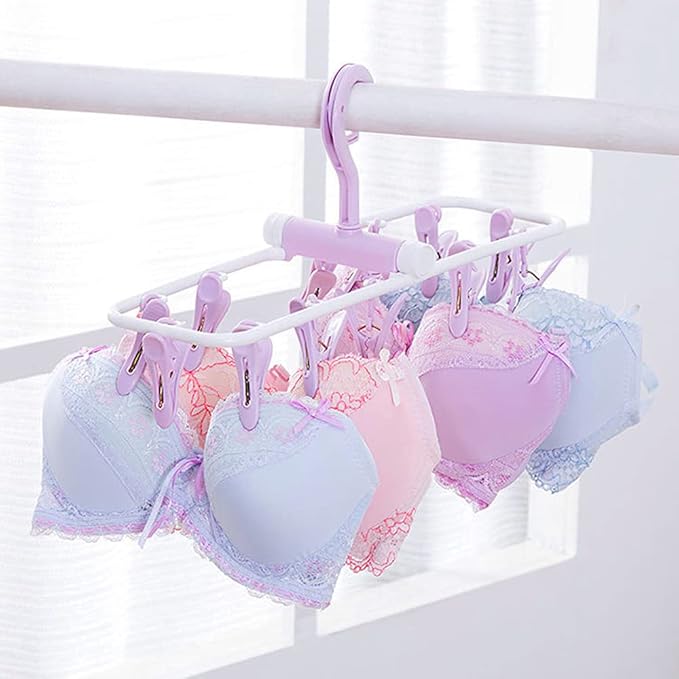 ZACI 2 Pack Clothes Drying Rack,12 Clips Laundry Drying Rack Folding Sock and Underwear Plastics Hanger