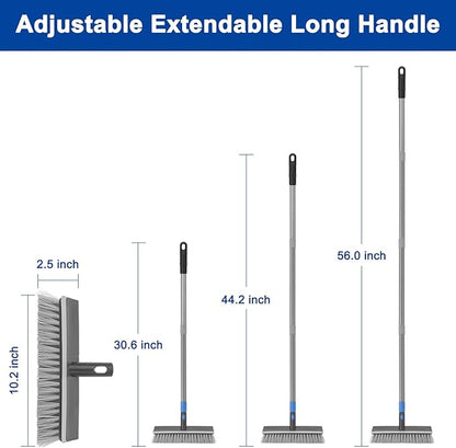 KeFanta Deck Brush with Long Handle, 2 in 1 Floor Scrub Brush for Cleaning, 56" Stiff Bristle Outdoor Scrubber Brush for Patio Concrete Boat Garage Bathroom Kitchen Wall Shower