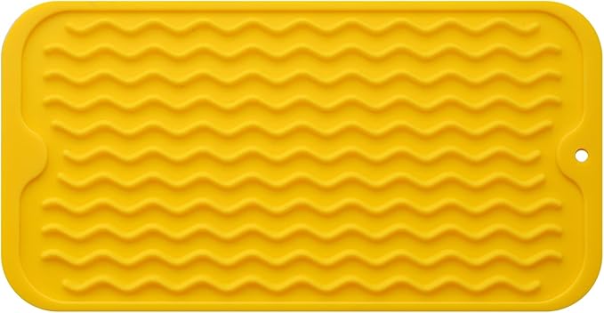 MicoYang Silicone Dish Drying Mat for Multiple Usage,Easy clean,Eco-friendly,Heat-resistant Silicone Mat for Kitchen Counter or Sink,Refrigerator or Drawer Liner Yellow S 12 inches x 6 inches