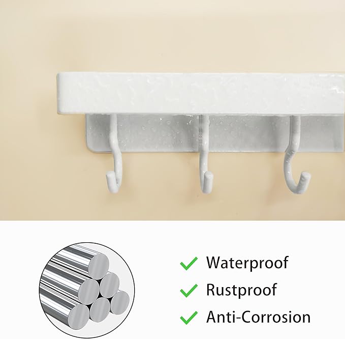 niffgaff White Key Holder Wall Mount, Stainless Steel Self Adhesive Hooks Rack with Shelf, No Drill Key Hanger for Door and Wall