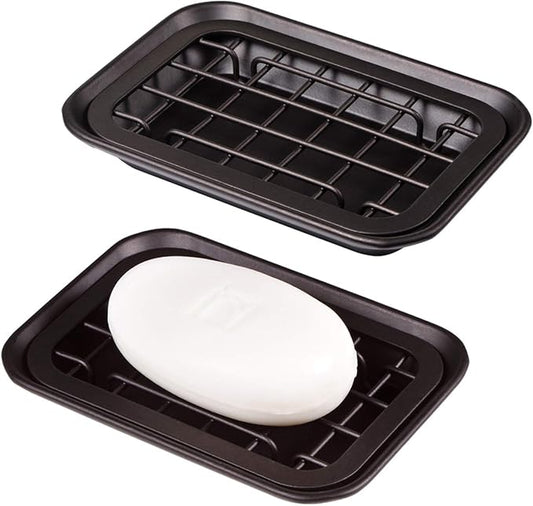 Kitchen and Bathroom Soap Dish Tray - Metal 2-Piece Soap Dish Tray with Drainage Grid and Holder for Kitchen Sink Countertops to Store Soap, Sponges, Scrubbers - Rust Resistant - 2 Pack (Bronze)