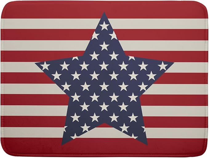 Blue Star Patriotic July of 4th Dish Drying Mat for Kitchen Counter 18x24 Independence Day Red Striped Absorbent Reversible Microfiber Drying Mats Kitchen Countertop Protector Dishes Drainer Rack Pad