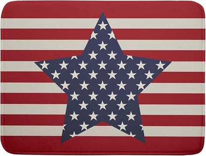 Blue Star Patriotic July of 4th Dish Drying Mat for Kitchen Counter 18x24 Independence Day Red Striped Absorbent Reversible Microfiber Drying Mats Kitchen Countertop Protector Dishes Drainer Rack Pad