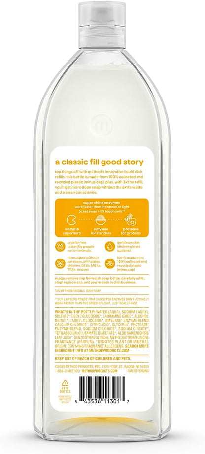 Method Super Shine Liquid Dish Soap Refill, Powered by Enzymes, Coastal Citron Scented, 48 fl oz