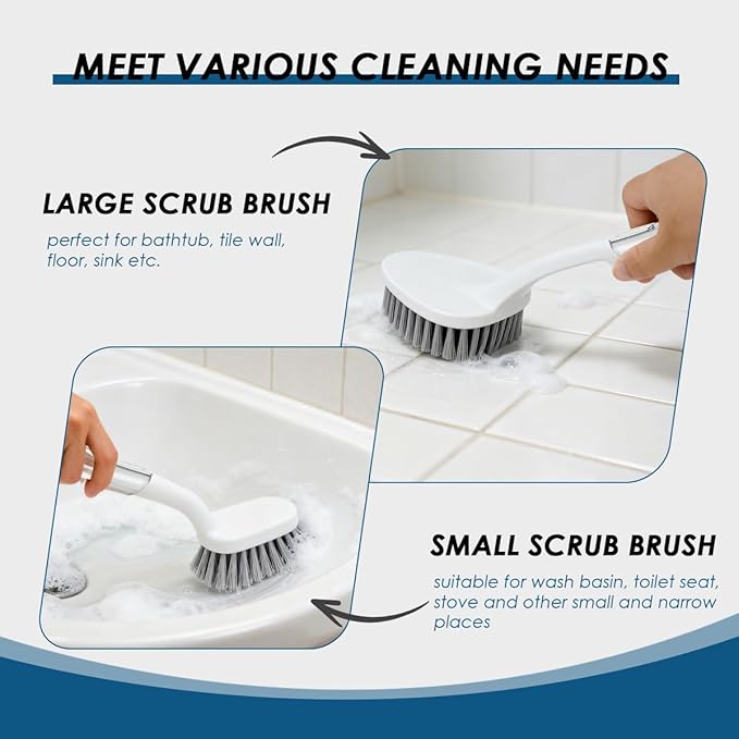 3 Pack Heavy Duty Shower Cleaning Brush Set, Stiff Bristles Grout Brush, Scrub Brushes for Cleaning Bathroom, Shower, Tile, Tub, Grout, Carpet, Floor (Crystal Gray)