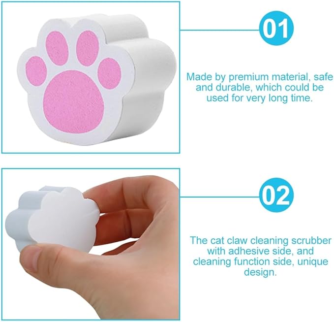 Ciieeo Cat Claw Cleaning Sponge Scrubber 2pcs Cartoon Cat Paw Mirror Cleaner for Bathroom Glass Faucet Surface Household Cleaning Tool