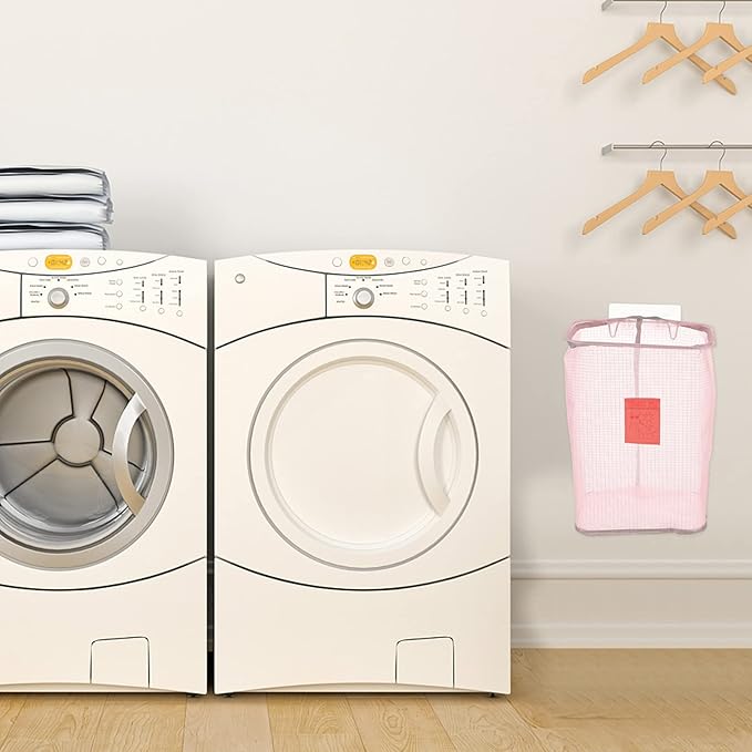 Wall-mounted Foldable Laundry Basket Nail Hook Compact Clothes Organizer for Bathroom and Home Space-saving Storage