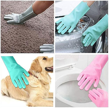 Magic Silicone Dishwashing Scrubber, 2 in 1 Reusable Rubber Gloves, Heat Resistant Kitchen Tool for Household, Dish Wash, 2 Count (Pack of 1), Gray