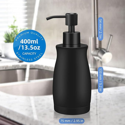ARKTEK Matte Black Soap Dispenser Stainless Steel 13.5 OZ - Liquid Hand Lotion Dispenser Decor Refillable Dishwashing Soap Dispenser for Kitchen Bathroom Countertops Farmhouse College Dorm