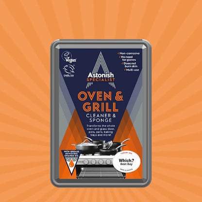Astonish Specialist Oven & Grill Cleaner & Sponge, 250g – Powerful Degreasing Paste with Orange Oil, Restores Shine Without Harsh Chemicals – For Ovens, Grills, Racks & Toughened Glass
