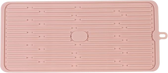 Dish Drying Mat,Large Silicone Drying Mat,Silicone Kitchen Countertop Drying Mat for Pots, Pans, Glassware, Silverware (Pink)