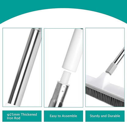 Floor Brush, 2-in-1 Scraping Brush,with 59.8" Long-Handled Adjustable Floor Brush, Suitable for Cleaning Kitchen, Bedroom, Shower Room, Floor, Tile Patios, Outdoor Patio, Terrace (White)