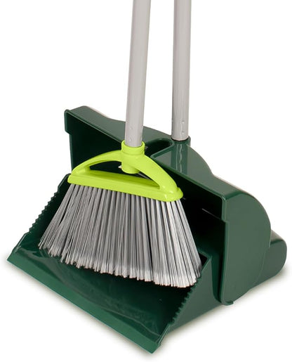 Pine-Sol Broom and Dustpan Set for Home - Both Indoor, Outdoor and Wet or Dry Use – Upright Standing Combo with Adjustable Handle for Comfort