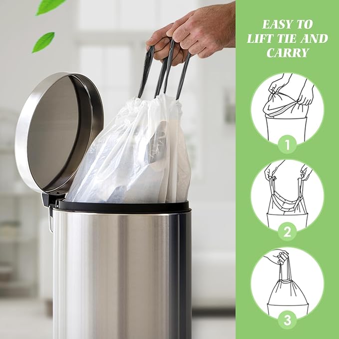 1.3 Gallon 100 Counts (fit 1.3-1.5 Gal) Mini Drawstring Trash Bags Garbage Bags by RayPard, 4-5L Small Plastic Trash Can Liner fit 1,1.2-1.5 Gal Waste Basket for Home Office Kitchen Bathroom, White