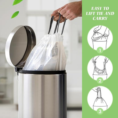 1.3 Gallon 100 Counts (fit 1.3-1.5 Gal) Mini Drawstring Trash Bags Garbage Bags by RayPard, 4-5L Small Plastic Trash Can Liner fit 1,1.2-1.5 Gal Waste Basket for Home Office Kitchen Bathroom, White