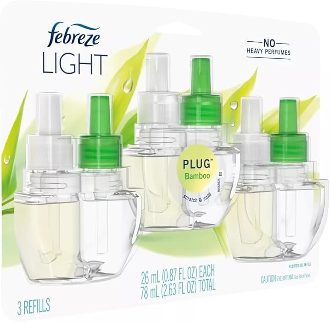 Febreze Plug with Fade Defy Technology Air Freshener - New Limited Edition - (3) of 0.87 fl oz Refills (Bamboo Bambou)