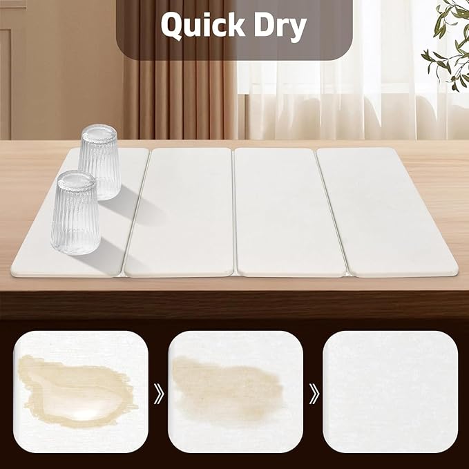 Large Stone Dish Drying Mat for kitchen Counter, 24"(L)x16"(w) Dish Drying Mat, Fast Water-Absorbing,Diatomaceous Earth Non-Slip Stone Mat, Multi-Purpose Foldable Dish Drying Stone Mat