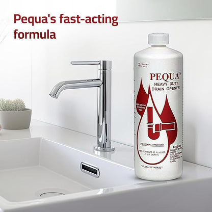 PEQUA INDUSTRIES P-10232 Pequa Heavy Duty Drain Opener, Non-Acid, Fast-Acting Formula, Industrial strength Drain Cleaner for Sinks, Tubs, Septic Tanks - 32 Oz (Pack of 2)