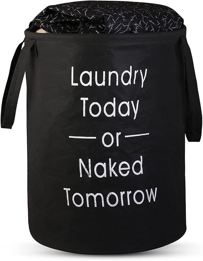 45L Waterproof Laundry Basket – Collapsible Canvas Clothes Hamper with Handles for Toy Storage, Laundry Room, Dorm & Nursery – Black Organizer Bin (8.86x6.1x7.28 in)