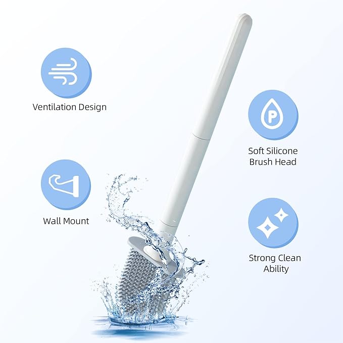 RV Silicone Toilet Brush with Holder, Toilet Bowl Brush for RV Travel Trailers/Campers, Anti-Drip Anti-Roll Compact Toilet Cleaner for Small Bathroom,Made by RVers for RVers