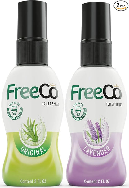 Freeco Before-you-go Toilet Spray | Stops odour Before it Begins with Essential Oils | Ideal for Home, Office, Public Spaces & Travel | Pack 2x60ml, (Pack of 2, Citrus, Lavender)