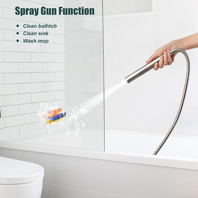 Heyalan Brass 2 in1 Function Handheld Spray Hand Shower High Pressure Handheld Sprinklert Shower Wand with Shower Hose and Adjustable Hand Shower Holder, Brushed Nickel