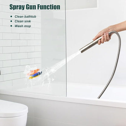 Heyalan Brass 2 in1 Function Handheld Spray Hand Shower High Pressure Handheld Sprinklert Shower Wand with Shower Hose and Adjustable Hand Shower Holder, Brushed Nickel
