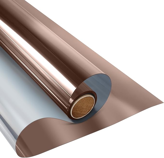 KESPEN Window Film One Way Daytime Privacy Static Cling Heat Control Glass Window Tint Mirror House Film, Brown-Silver, 35.4 Inch X 16.4 Feet