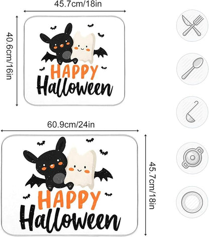 Happy Halloween Dish Drying Mat for Kitchen Counter Super Absorbent Drying Mat 16x18 inch Large Dish Drying Matts for Countertop Protector Dishes Pad