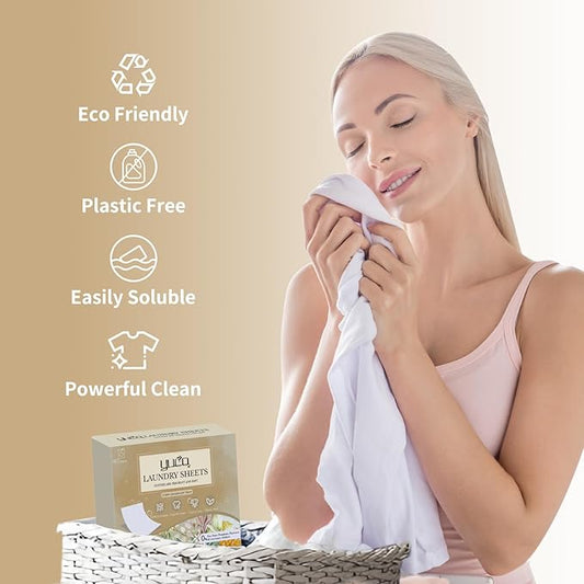 YUCO Laundry Detergent Sheets Amber Sandalwood and Jasmine Lily of the Valley Scent Total 160 Loads, Laundry Soap Washer Sheet, Liquidless Detergent Sheets for Travel, Hypoallergenic, Pack of 2
