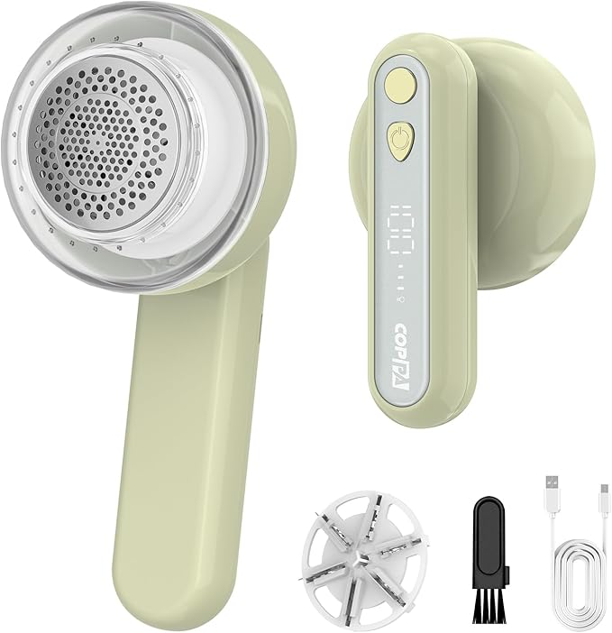 COPPA Lint Remover, LR-01 Remove Fuzz Lint USB-C Rechargeable 6 Blades & 3 Speed Mode Shut-Off Protection Portable Fuzz Remover with Battery Display for Clothing Furniture Curtain