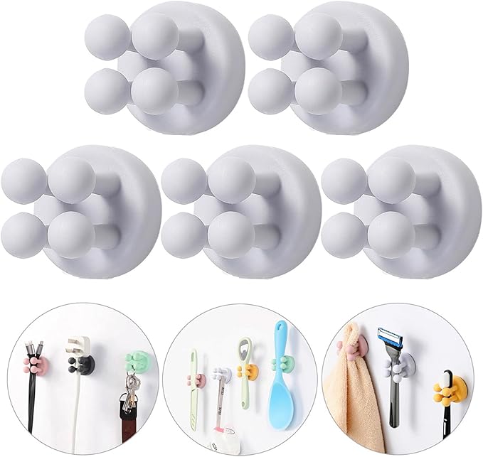 iBetterLife 5Pcs Toothbrush Holders for Bathrooms - Self-Adhesive Wall Mount to Mirror for Clipping & Hanging Shower Razor Towel Plug Cable, Utility Hooks for Home Kitchen Office Dorm Room Essentials
