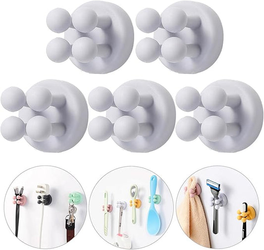 iBetterLife 5Pcs Toothbrush Holders for Bathrooms - Self-Adhesive Wall Mount to Mirror for Clipping & Hanging Shower Razor Towel Plug Cable, Utility Hooks for Home Kitchen Office Dorm Room Essentials