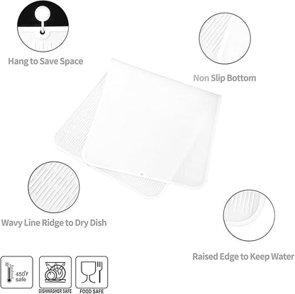 MicoYang Silicone Dish Drying Mat for Multiple Usage,Easy clean,Eco-friendly,Heat-resistant Silicone Mat for Kitchen Counter or Sink,Refrigerator or Drawer Liner White 5XL 36inches x 18inches