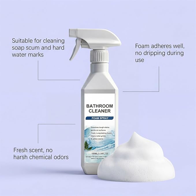 Scale Remover Bathroom Cleaner Foam Spray, Bathroom Descaler Foam Cleaner, Bathrooms and Shower Foamer Aerosol for Tiles, Glass, Stainless (300ml)