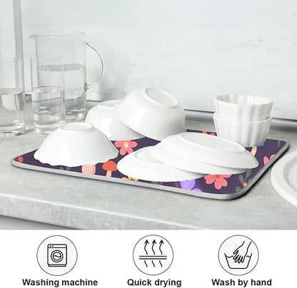 Mushroom with Snails Dish Drying Mat Absorbent Kitchen Pads for Counter Kitchen Dish Dryer 18 x 24 Mat under Dish Drainer