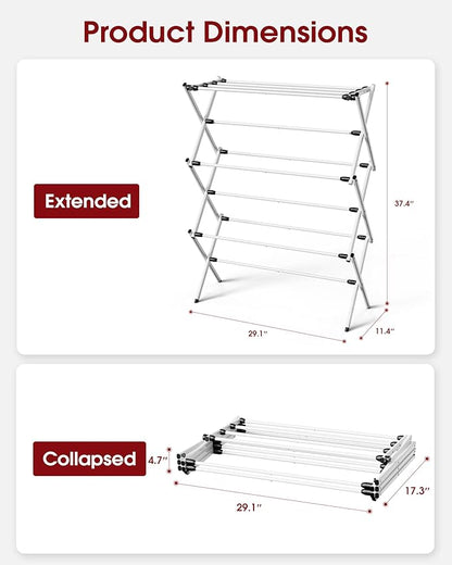 Foldable Clothes Drying Rack – Metal Laundry Drying Rack with Non-Slip Feet, 3-Tier Space-Saving Clothing Rack for Organization, Indoor & Outdoor Use, 11.4"D x 29.1"W x 37.4"H, White and Black