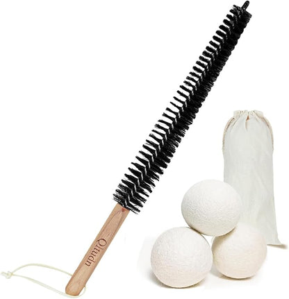 16.5" Dryer Vent Cleaner Kit with 3 Wool Dryer Balls | Lint Remover Tool for Fire Prevention & Faster Drying | Reusable Pet Hair Brush for Dryer Duct Maintenance | Laundry Care Essential
