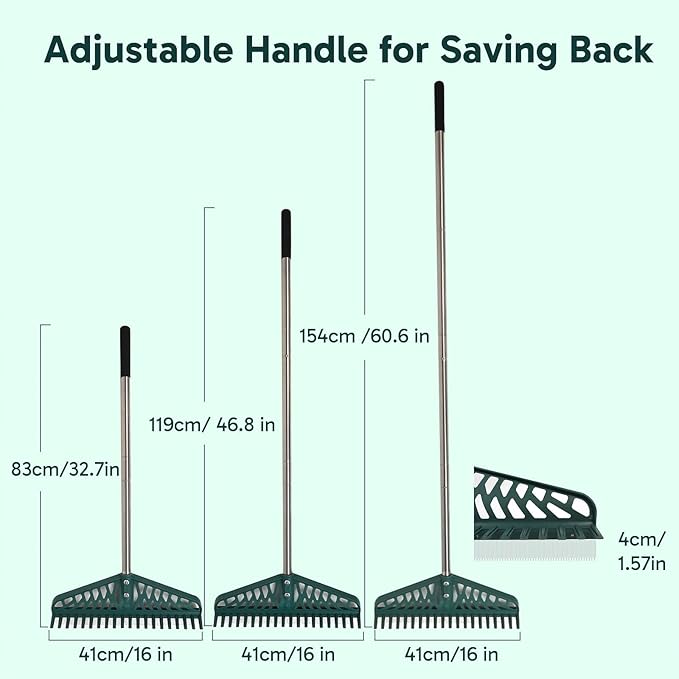 Artificial Grass Rake Innovative Double Sided Turf Rake, 60-Inch Adjustable Handle for Cleaning and Fluffing Artificial Turf, Lawns, Carpets, Patios – Removes Leaves, Pet Hair & Debris