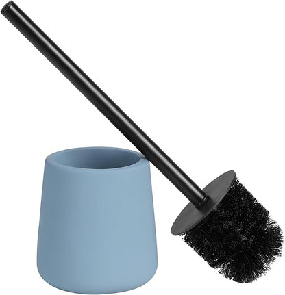 Navaris Toilet Brush and Holder Set, Blue - Toilet Brushes & Holders - Soft Touch & Rubber Coated Loo Brush with Stainless Steel Handle - Adjustable Silicone Water Stopper