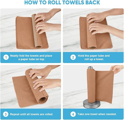 AIDEA Microfiber Cleaning Cloth Roll, 50PK, Reusable Paper Towels Tear Away Cloth, Microfiber Towels Washable Shop Rags, Lint Free Cleaning Rags for House, Kitchen, Window, 11.5"×11.5", Coffee