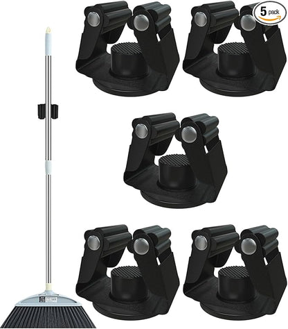 Magnetic Broom Holder, Steel Mop Mount No Drilling Magnetic Holder for Garage Tools, Anti-Slip Utility Mount for Garage, Kitchen, Laundry Tools Organizer and Management - 5 Pack/Black